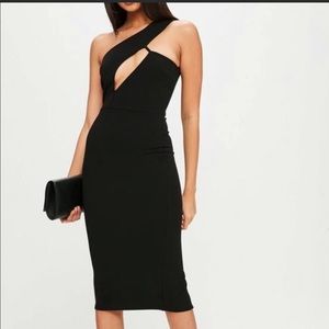 Black one shoulder cut out Midi dress